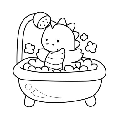 Çocuklar için sevimli dinazor karakter klipsi sanatı boyama kitabı. Dinozorun ana hatları yıkanıyor.