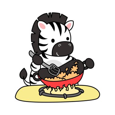 Çocuklar için şirin Zebra karakteri klipsi resimleri. Zebra pilav pişiriyor.