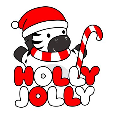 Çocuklar için şirin Zebra Noel karakteri klip resimleri. Kutsanmış neşeli metin ile Zebra