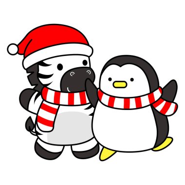Çocuklar için şirin Zebra Noel karakteri klip resimleri. Penguenli Zebra