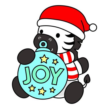 Çocuklar için şirin Zebra Noel karakteri klip resimleri. Zebra bir kartopu getirir