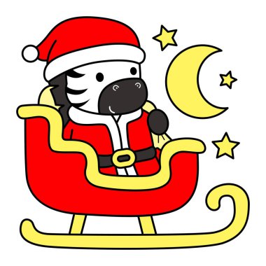 Çocuklar için şirin Zebra Noel karakteri klip resimleri. Zebra trene biniyor.