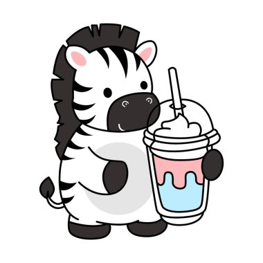 Çocuklar için şirin Zebra karakteri klipsi resimleri. Zebra milkshake getir.