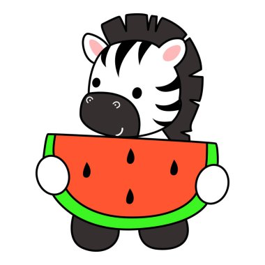 Çocuklar için şirin Zebra karakteri klipsi resimleri. Zebra bir karpuz getir.