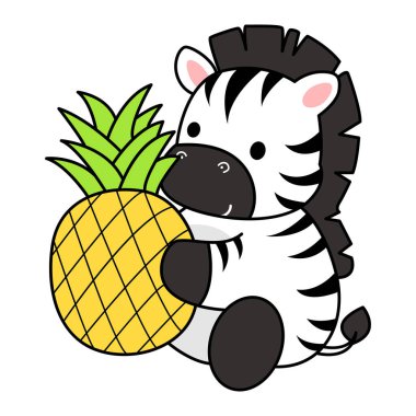 Çocuklar için şirin Zebra karakteri klipsi resimleri. Zebra bir ananas getir.