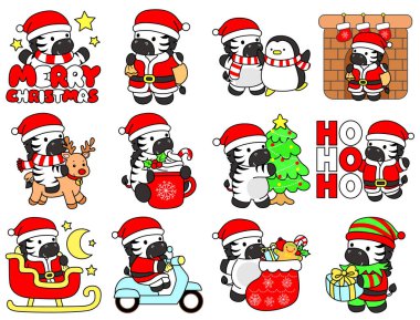 Çocuklar için şirin Zebra Noel karakteri klip resimleri. Zebra 'nın yeni yıl kostümü.