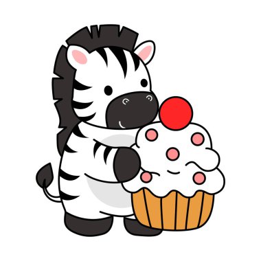 Çocuklar için Zebra karakter klipsi sanatının boyama kitabı. Zebra çizgisi kremalı kek getir.