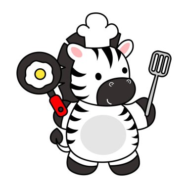 Çocuklar için Zebra karakter klipsi sanatının boyama kitabı. Yumurta pişiren zebranın ana hatları