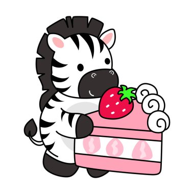 Çocuklar için Zebra karakter klipsi sanatının boyama kitabı. Zebra çizgisi Çilekli kek getir 