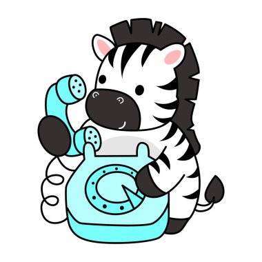 Çocuklar için Zebra karakter klipsi sanatının boyama kitabı. Birini telefonla arayan zebranın ana hatları