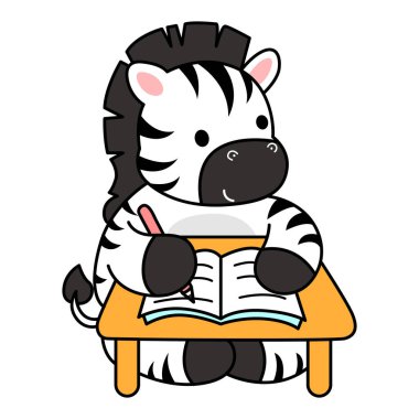 Çocuklar için Zebra karakter klipsi sanatının boyama kitabı. Zebranın ana hatları masaya yazılmış. 