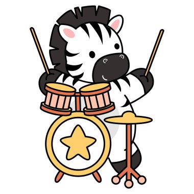 Çocuklar için şirin Zebra karakteri klipsi resimleri. Zebra bandoda davul çalıyor