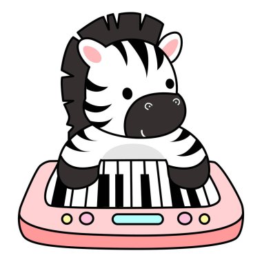 Çocuklar için şirin Zebra karakteri klipsi resimleri. Zebra piyano çalıyor