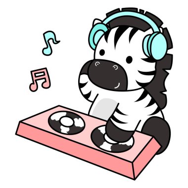 Çocuklar için şirin Zebra karakteri klipsi resimleri. Zebra kulüpte disk çalıyor.