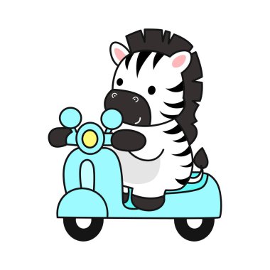 Çocuklar için şirin Zebra karakteri klipsi resimleri. Zebra scooter kullanıyor.