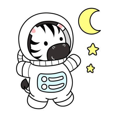 Çocuklar için şirin Zebra karakteri klipsi resimleri. Zebra astronot kostümü giyiyor