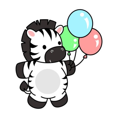 Çocuklar için şirin Zebra karakteri klipsi resimleri. Zebra üç balon getir.