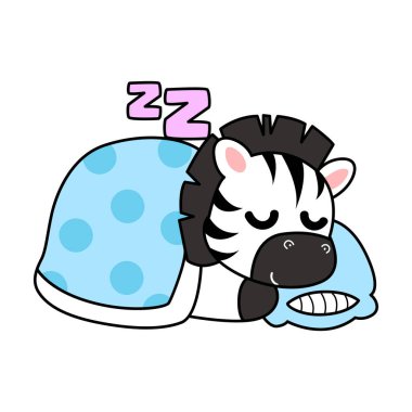 Çocuklar için şirin Zebra karakteri klipsi resimleri. Zebra battaniyeyle uyuyor