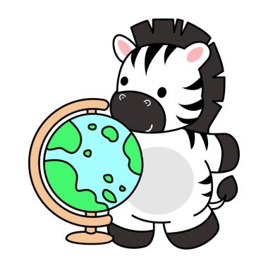 Çocuklar için şirin Zebra karakteri klipsi resimleri. Zebra bir küre getir