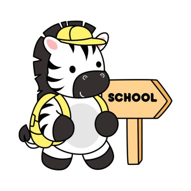 Çocuklar için şirin Zebra karakteri klipsi resimleri. Zebra okula gitmek istiyor.