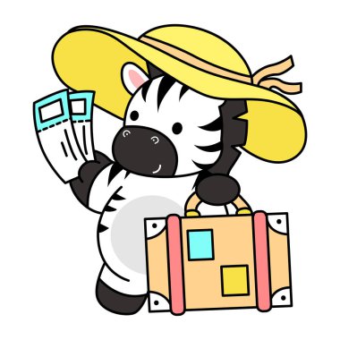 Çocuklar için şirin Zebra karakteri klipsi resimleri. Zebra bir seyahat çantası getir.