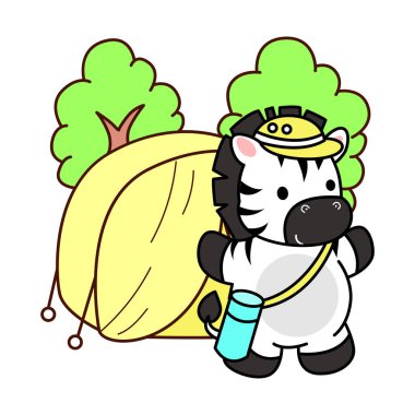 Çocuklar için şirin Zebra karakteri klipsi resimleri. Zebra kampta.