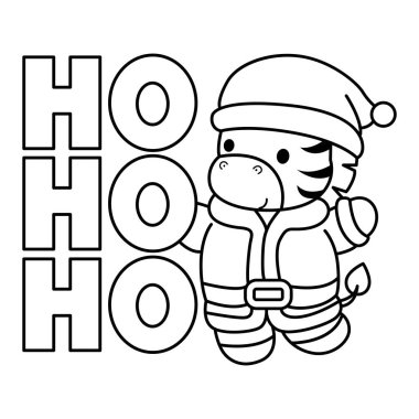 Noel temalı çocuklar için şirin Zebra karakter klip sanatı boyama kitabı. Ho ho metin ile zebra ana hatları