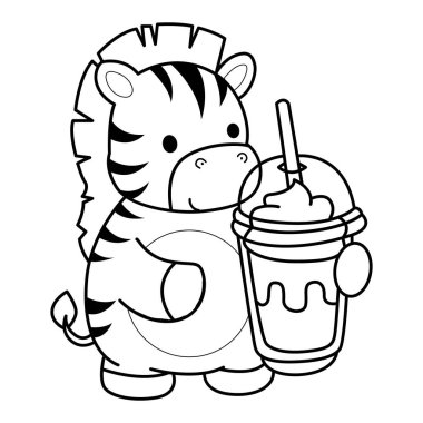 Çocuklar için Zebra karakter klipsi sanatının boyama kitabı. Zebra milkshake içiyor.