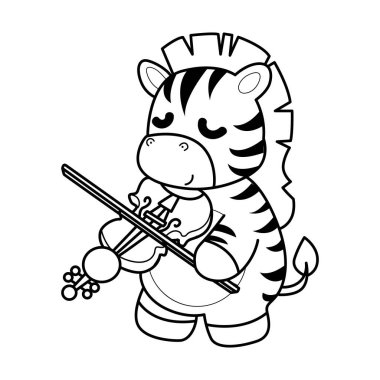 Çocuklar için Zebra karakter klipsi sanatının boyama kitabı. Keman çalan zebranın taslağı