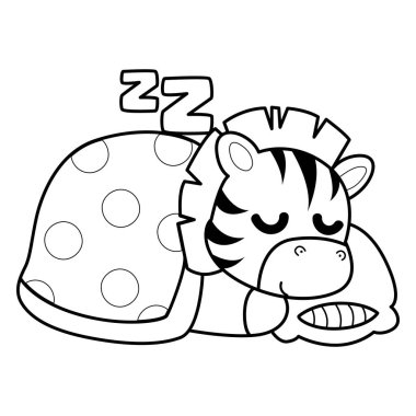 Çocuklar için Zebra karakter klipsi sanatının boyama kitabı. Zebranın ana hatları uyuyordu