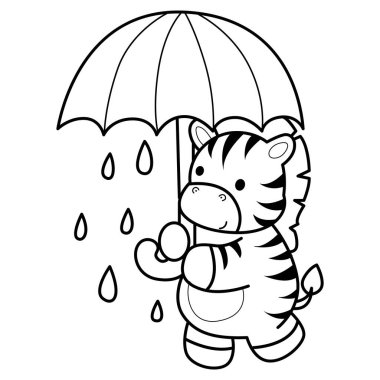 Çocuklar için Zebra karakter klipsi sanatının boyama kitabı. Zebra çizgisi bir şemsiye getir.