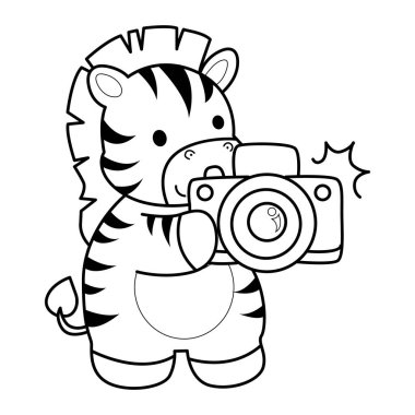 Çocuklar için Zebra karakter klipsi sanatının boyama kitabı. Zebranın ana hatları kameraya tıkla