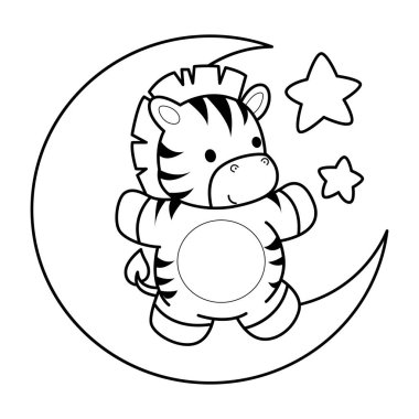 Çocuklar için Zebra karakter klipsi sanatının boyama kitabı. Aydaki zebranın ana hatları