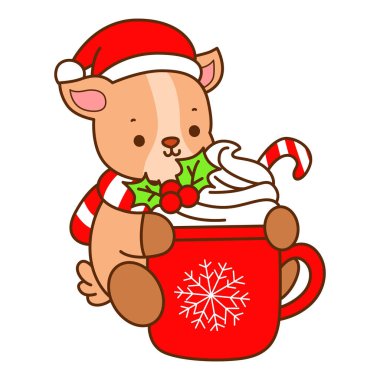 Şirin keçi hayvan simgesi çıkartmaları. Keçi sıcak çikolata getir.