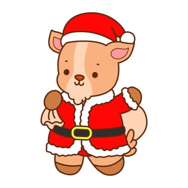 Şirin keçi hayvan simgesi çıkartmaları. Keçi Noel Baba kostümü giyiyor.