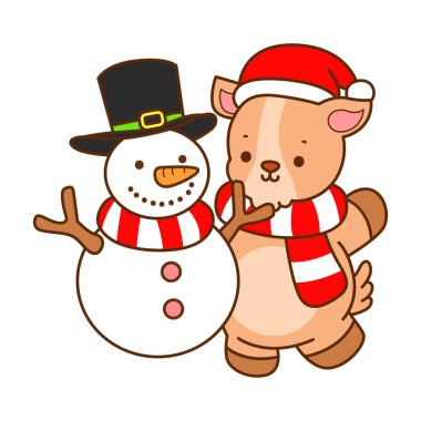 Şirin keçi hayvan simgesi çıkartmaları. Keçi ve Kardan Adam