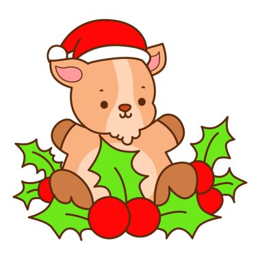 Şirin keçi hayvan simgesi çıkartmaları. Kiraz bitkilerinin ortasında keçi