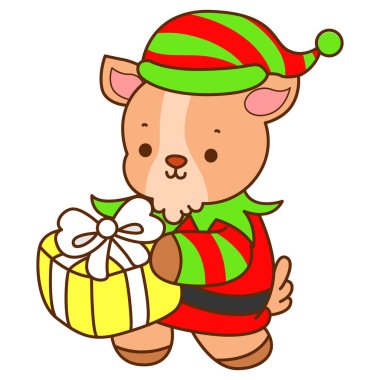 Şirin keçi hayvan simgesi çıkartmaları. Cüce kostümlü keçi ve hediye getir.