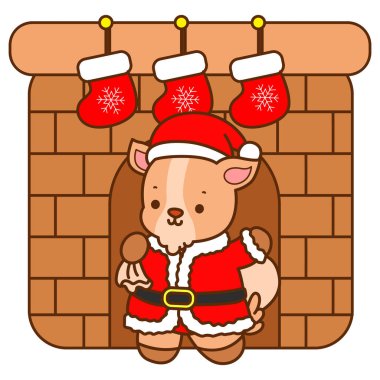 Şirin keçi hayvan simgesi çıkartmaları. Keçi şöminede.