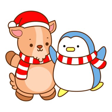 Şirin keçi hayvan simgesi çıkartmaları. Penguenli keçi