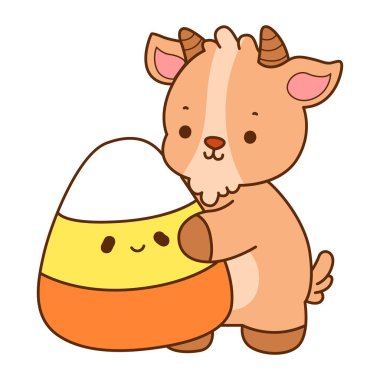 Sevimli keçi hayvan ikonu Cadılar Bayramı çıkartmalarının renkli sayfaları. Keçi Çizgisi