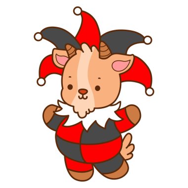 Sevimli keçi hayvan ikonu Cadılar Bayramı çıkartmalarının renkli sayfaları. Keçi Çizgisi