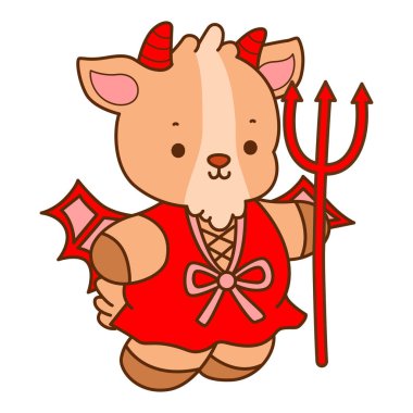 Sevimli keçi hayvan ikonu Cadılar Bayramı çıkartmalarının renkli sayfaları. Keçi Çizgisi