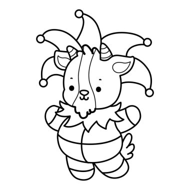 Sevimli keçi hayvan ikonu Cadılar Bayramı çıkartmalarının renkli sayfaları. Keçi Çizgisi