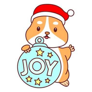 Üzerinde Noel aktivitesi olan şirin bir hamster çıkartması seti. Turuncu ve beyaz renkler. Hamster neşe madalyası getir.