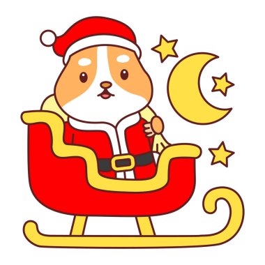 Üzerinde Noel aktivitesi olan şirin bir hamster çıkartması seti. Turuncu ve beyaz renkler. Trene binen hamster.