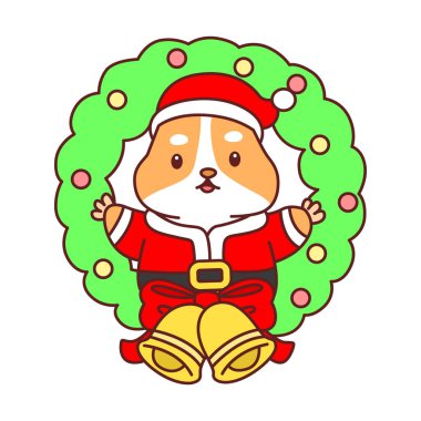 Üzerinde Noel aktivitesi olan şirin bir hamster çıkartması seti. Turuncu ve beyaz renkler. Kapının ortasındaki hamster.