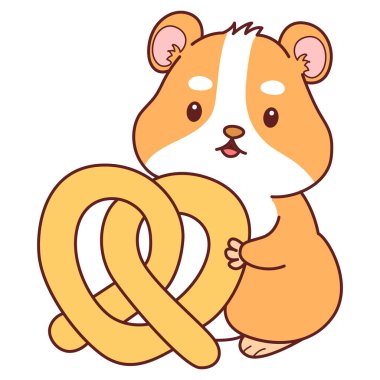 Aktiviteli şirin bir hamster çıkartması. Turuncu ve beyaz renkler. Hamster waffle getir.