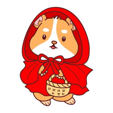 Cadılar Bayramı aktiviteli şirin bir hamster çıkartması seti. Turuncu ve beyaz renkler. Kırmızı başlıklı hamster.