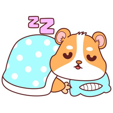 Aktiviteli şirin bir hamster çıkartması. Turuncu ve beyaz renkler. Hamster uyuyordu.